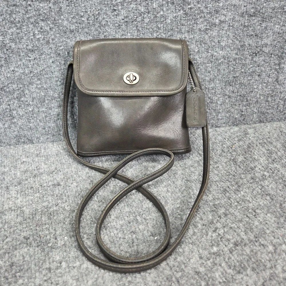 Vintage 90s Coach Women's‎ Gray Leather Tango Turnlock Purse Mini Crossbody Bag